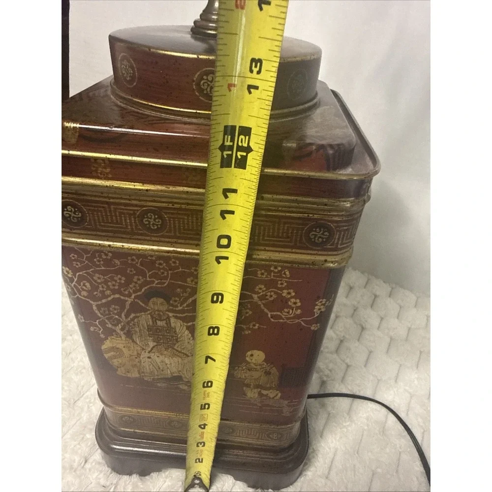 Vintage Frederick Cooper Tea Tin Canister Table Lamp Asian Chinoiserie Regency